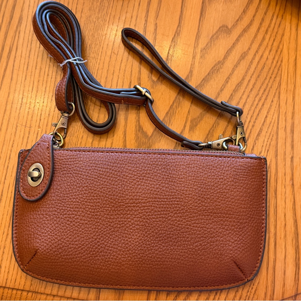 Pebbled Leather Crossbody Wristlet - Brown